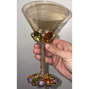 2 Saints Rhinestone GOLD Jeweled Wine‎ Glass Vintage